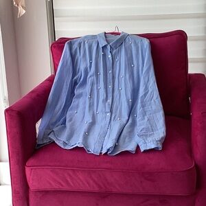 Light Blue Pearl-Embellished  Shirt